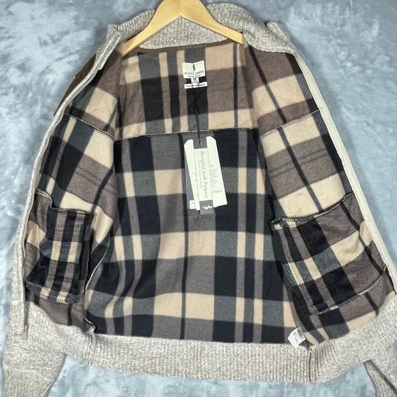 Scott James Mens Full Zip Sweater Jacket Quilted Brown Plaid Fleece Lined New M - Picture 5 of 12